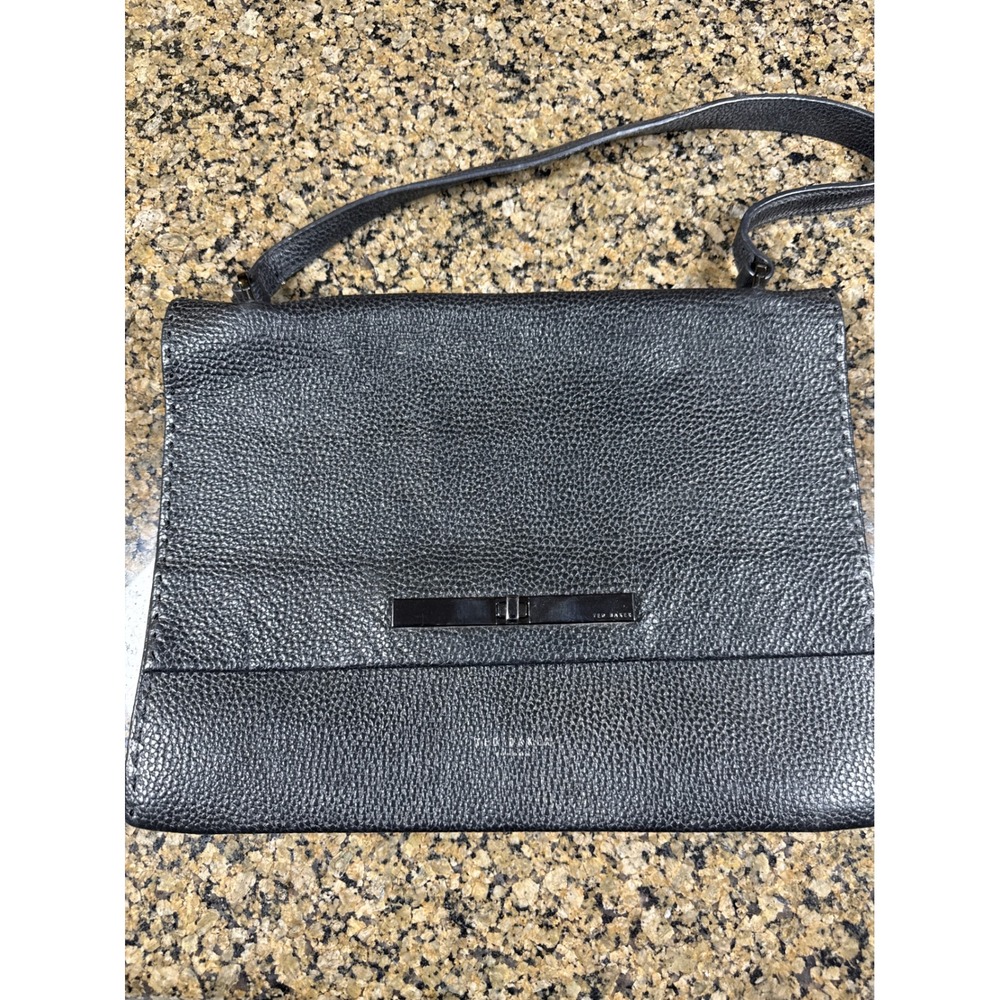 Ted Baker London Womens Black Pebbled Leather Crossbody Bag Gunmetal Hardware